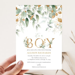 It's a Boy elegant simple greenery baby shower Invitation