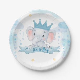 its a boy elephant baby shower party paper plate