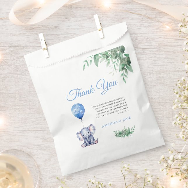 It's a Boy Elephant Balloon Blue Baby Shower Favour Bag (Clipped)