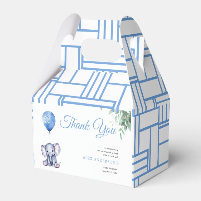 It's a Boy Elephant Balloon Blue Baby Shower Favour Box (Front Side)