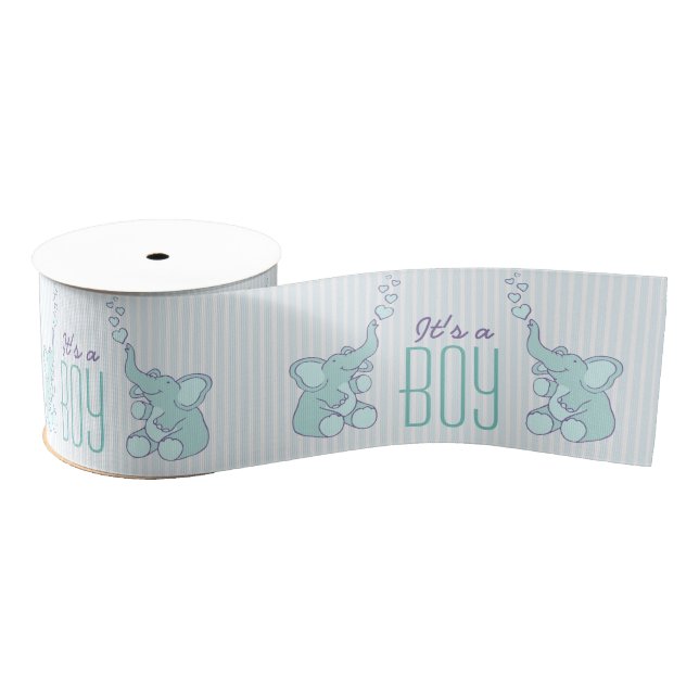 Its a boy elephant blowing heart bubbles ribbon grosgrain ribbon (Spool)