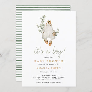 It's a Boy Eucalyptus Boho Minimalist Baby Shower Invitation