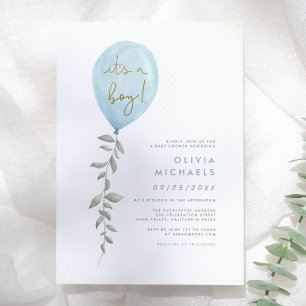 Its A Boy Eucalyptus Greenery Balloon Baby Shower Invitation