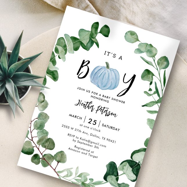 It's A Boy Fall Blue Pumpkin Boy Baby Shower Invitation (Creator Uploaded)