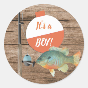 Its a Boy Fishing Baby Shower Classic Round Sticker