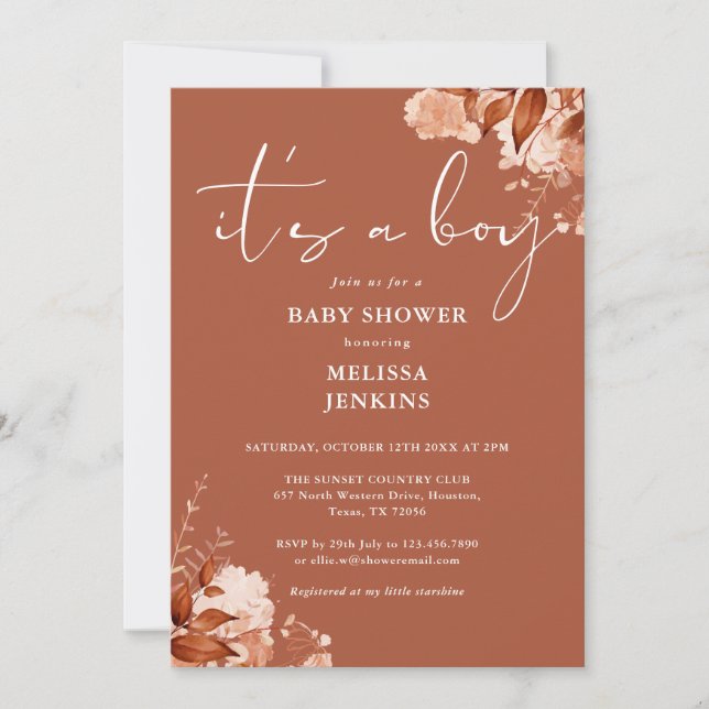 Its A Boy Floral Autumn Fall Baby Shower Invitation (Front)