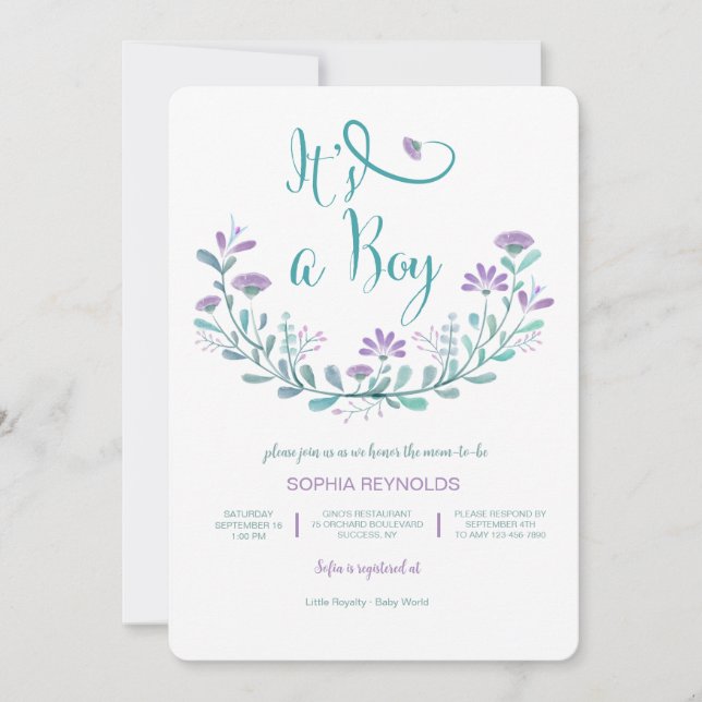 It's A Boy Floral Baby Shower Invitation (Front)