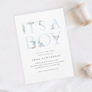It's A Boy Floral Typography Boys Baby Shower Invitation