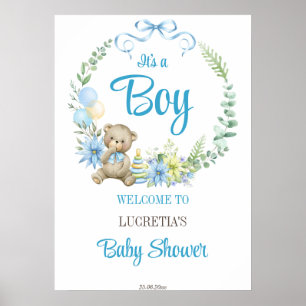 It's a boy floral wreath baby shower welcome sign