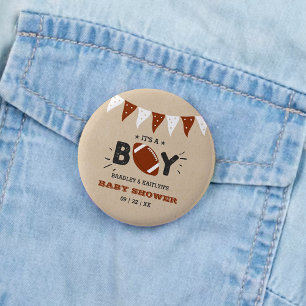 It's A Boy! Football Themed Co-ed Baby Shower 6 Cm Round Badge