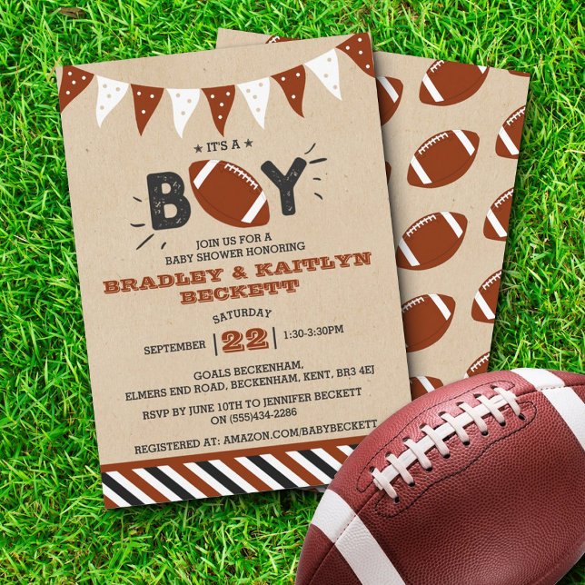 It's A Boy! Football Themed Co-ed Baby Shower Invitation (Creator Uploaded)