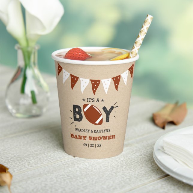 It's A Boy! Football Themed Co-ed Baby Shower Paper Cups (Insitu)