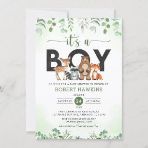 It's A Boy Forest Woodland Animals baby shower Invitation