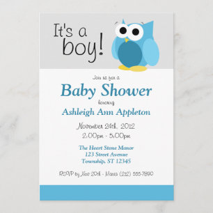It's a boy! Funny Blue Owl Baby Shower Invitations