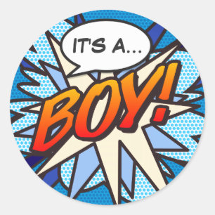 IT'S A BOY Gender Reveal Fun Retro Comic Book Classic Round Sticker