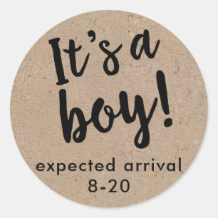 It's A Boy Gender Reveal Kraft Style Sticker