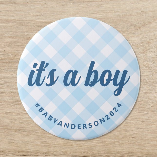 It's a Boy Gingham Baby Shower 7.5 Cm Round Badge (Creator Uploaded)
