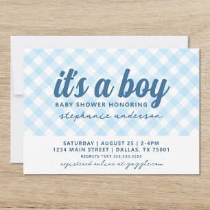 It's a Boy Gingham Baby Shower Invitation