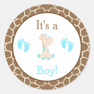 It's a Boy Giraffe Baby Shower Classic Round Sticker