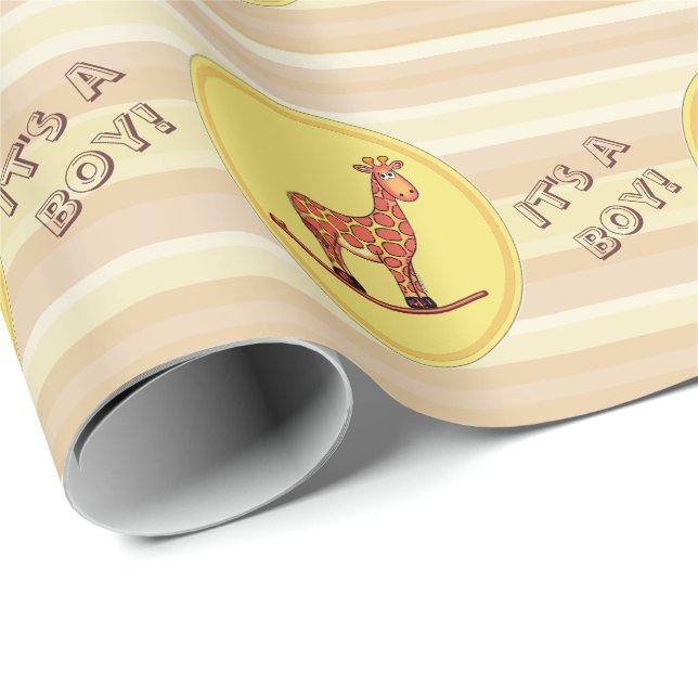It's A Boy-Giraffe Rocking Horse Wrapping Paper (Roll Corner)