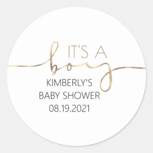 It's A Boy Gold Script Baby Shower Classic Round Sticker
