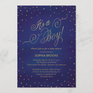 It's a Boy Gold Stars & Night Sky Baby Shower Invitation