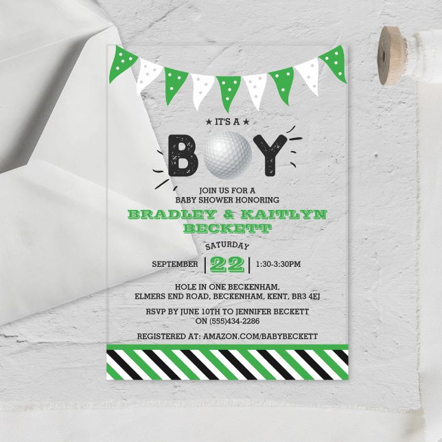 It's A Boy! Golf Themed Co-ed Baby Shower Acrylic Invitations (Creator Uploaded)