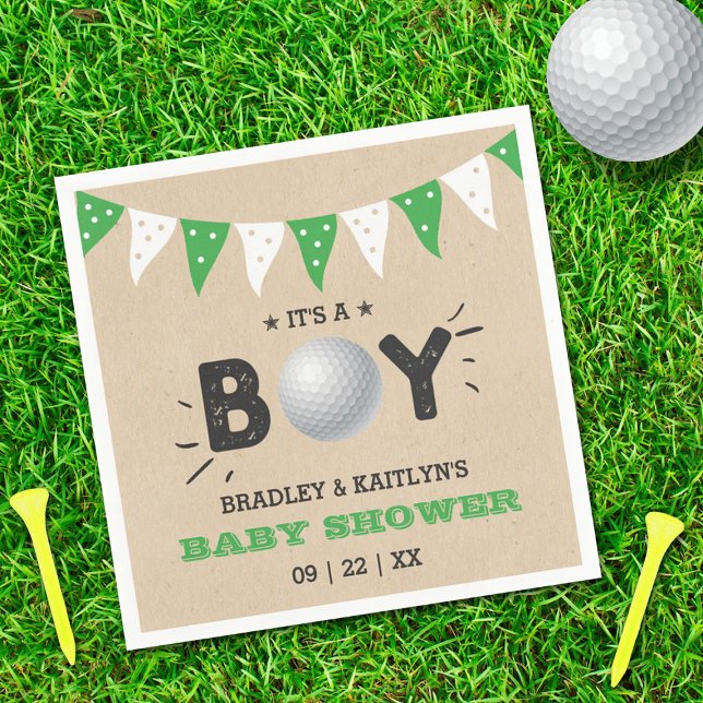 It's A Boy! Golf Themed Co-ed Baby Shower Napkin (Creator Uploaded)