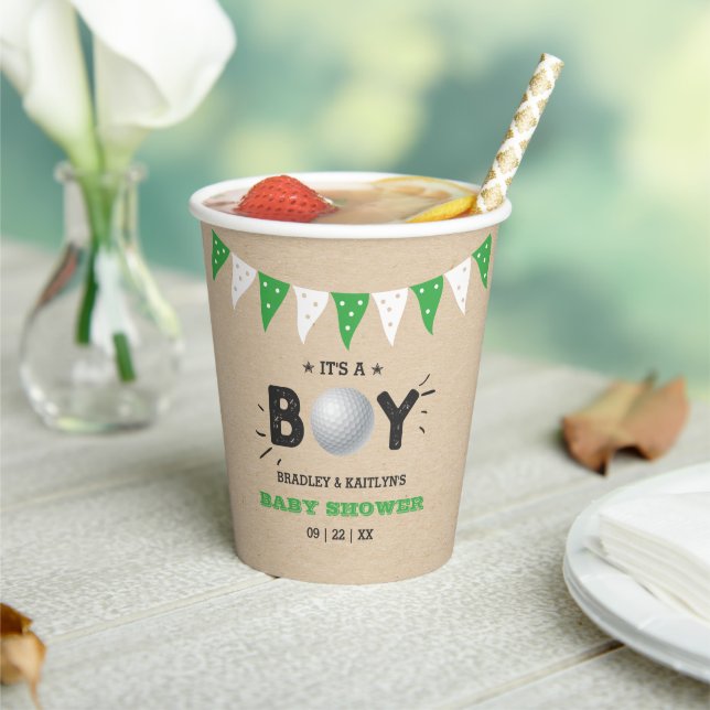 It's A Boy! Golf Themed Co-ed Baby Shower Paper Cups (Insitu)