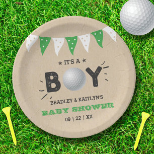 It's A Boy! Golf Themed Co-ed Baby Shower Paper Plate