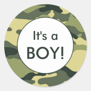 It's a BOY! Green camo announcement favour sticker