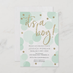 It's A Boy Green Polka Dot Baby Shower Invitations