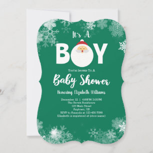It's A Boy Green Santa Christmas Baby Shower Invitation
