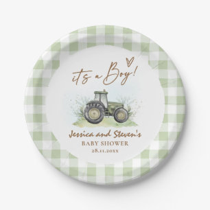 It's A Boy Green Tractor Farm Baby Shower  Paper Plate