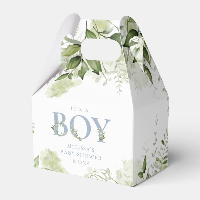 Its A Boy Greenery Dusty Blue Baby Shower Favour Box (Front Side)