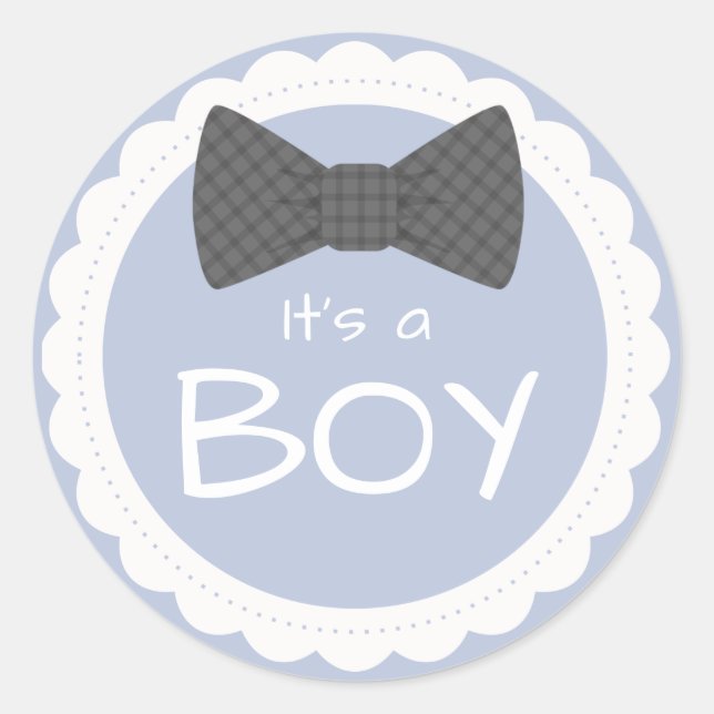 It's A Boy Grey Bow Tie Classic Round Sticker (Front)