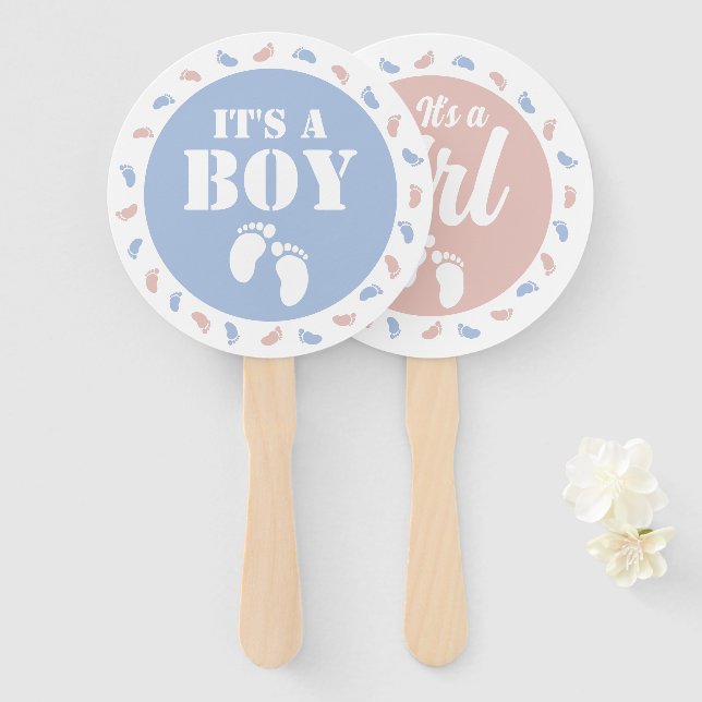 It's a Boy It's a Girl Gender Reveal Game Vote Hand Fan (Front and Back)