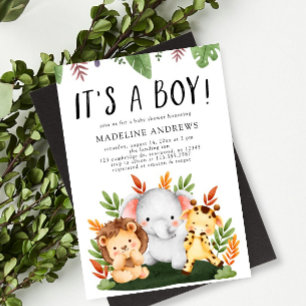 It's a Boy Jungle Safari Animal Baby Shower Invitation