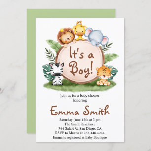 It's a Boy Jungle Safari Animals Baby Shower Invit Invitation