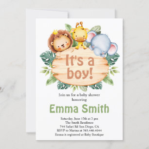 It's a Boy Jungle Safari Animals Baby Shower Invit Invitation