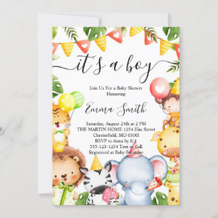 It's a Boy Jungle Safari Animals Baby Shower Invitation
