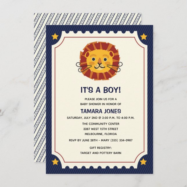 It's a Boy Jungle Safari Lion Baby Shower Invitation (Front/Back)