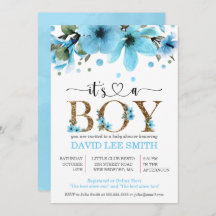 It's a boy Light blue and gold watercolor