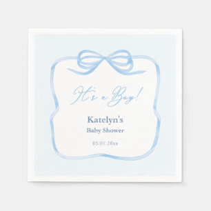 It's A Boy Light Blue Bow Baby Shower Party Napkin