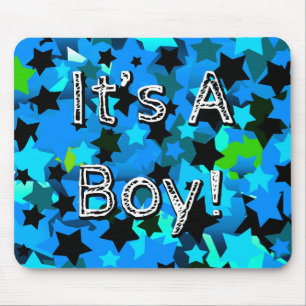 It's A Boy! Light Blue Stars Mouse Pad