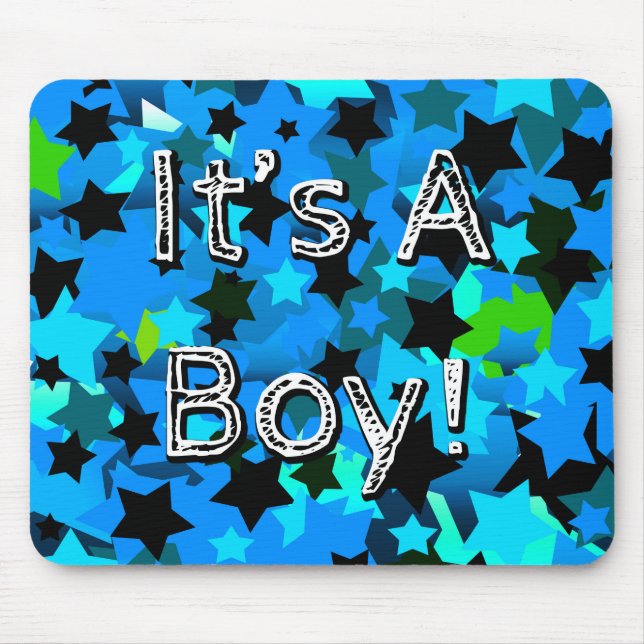 It's A Boy! Light Blue Stars Mouse Pad (Front)