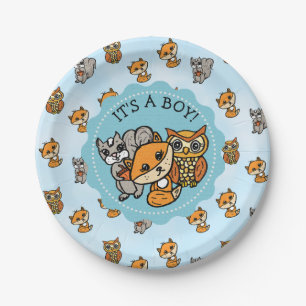 It's a Boy, Little Fox Boy's Baby Shower Paper Plate