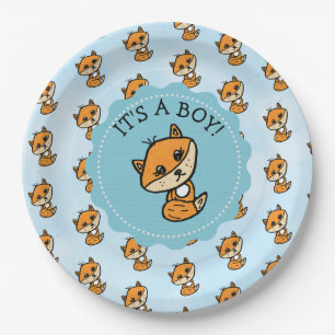 It's a Boy, Little Fox Boy's Baby Shower Paper Plate