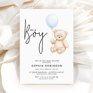 It's a Boy Minimalist Teddy Bear Baby Shower  Invitation