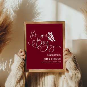 It's A Boy Modern Butterfly Baby Shower Welcome Poster
